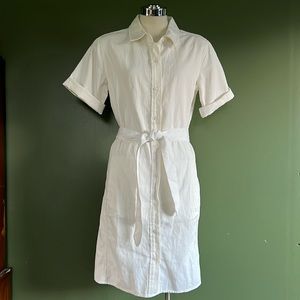 BANANA REPUBLIC White Denim Button Down Shirt Dress Linen Blend Size TALL SMALL